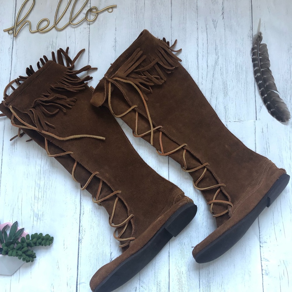 MINNETONKA TALL KNEE HIGH SUEDE MOCCASIN BOOTS 7